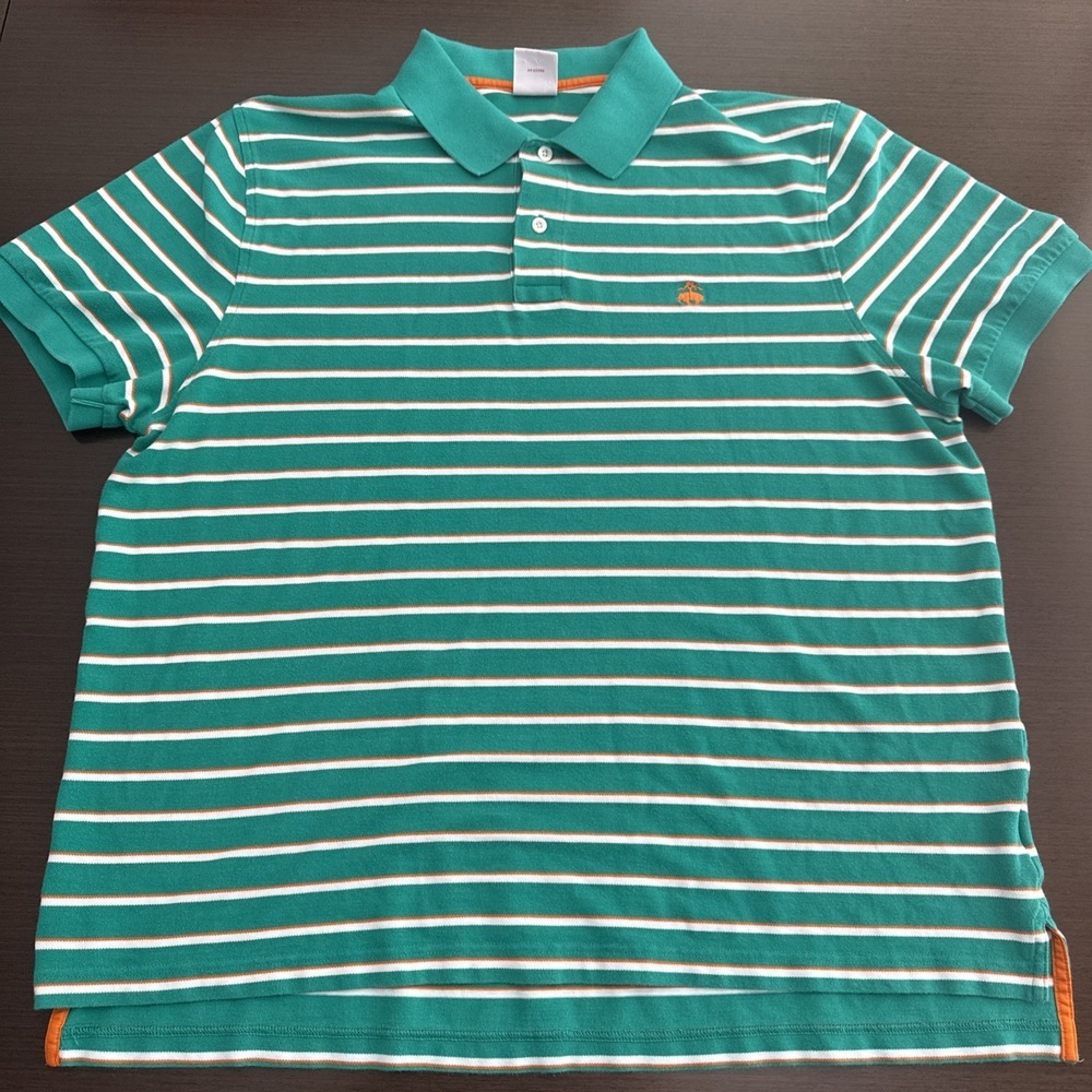 Brooks Brothers Performance Polo Green White/Orange Striped Men's Size XL Cotton